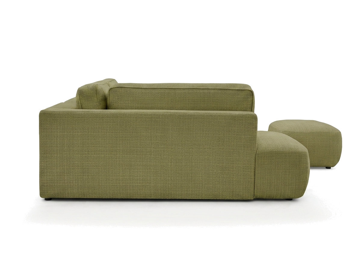 Bobochic Denise Ecksofa mit Schlaffunktion und Bettkasten und Pouf 256 × 197 cm Strukturstoff Grün Ecke links