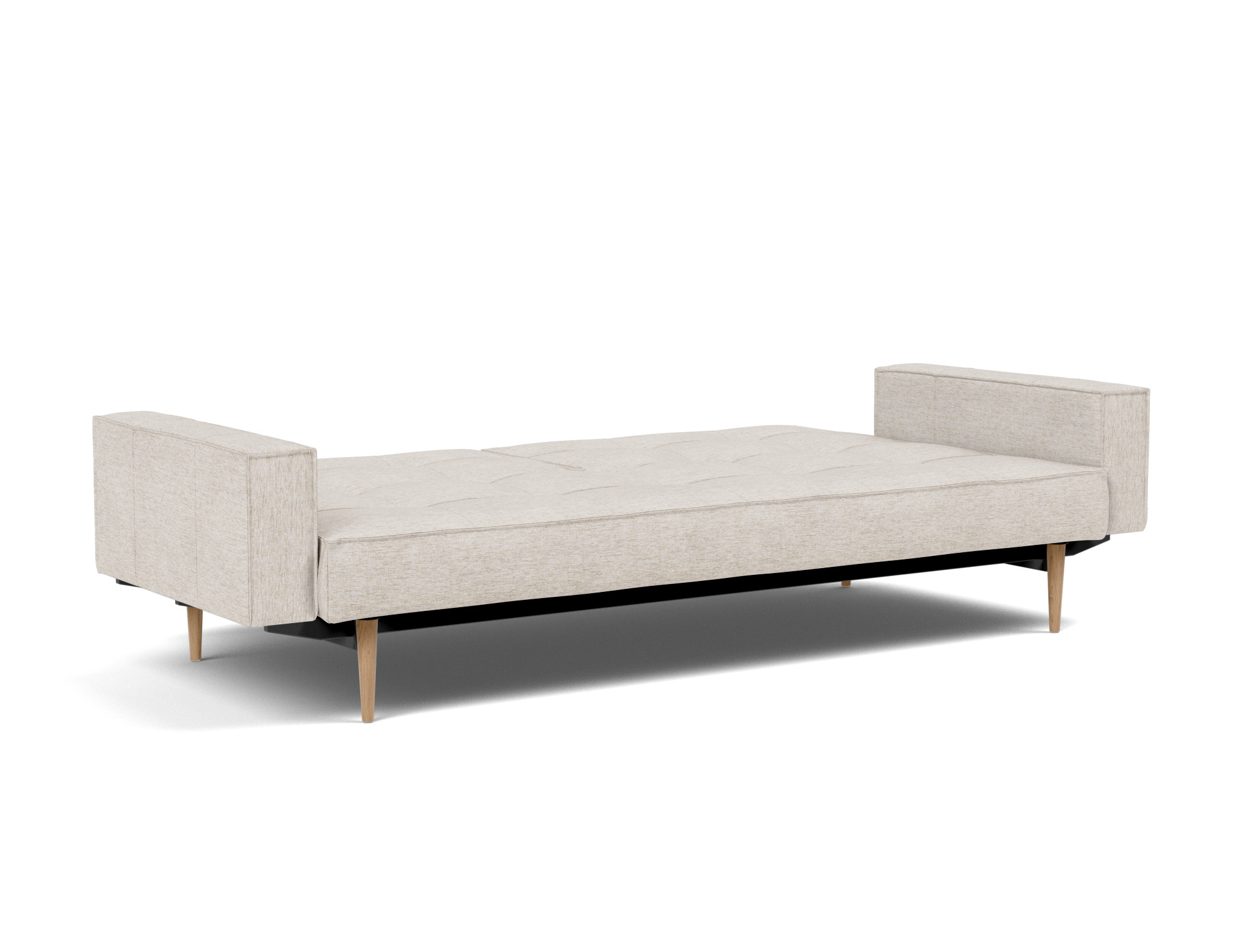 Schlafsofa Splitback mit Armlehnen Chenille Yuveno 470-Natural Beine Styletto Eiche hell