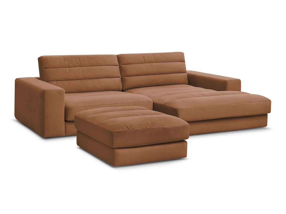 Bobochic Sierra Ecksofa mit Pouf Samt Orange Ecke rechts