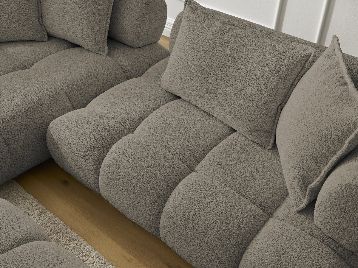 Bobochic Alya Ecksofa mit Pouf Bouclé-Stoff Taupe Ecke links