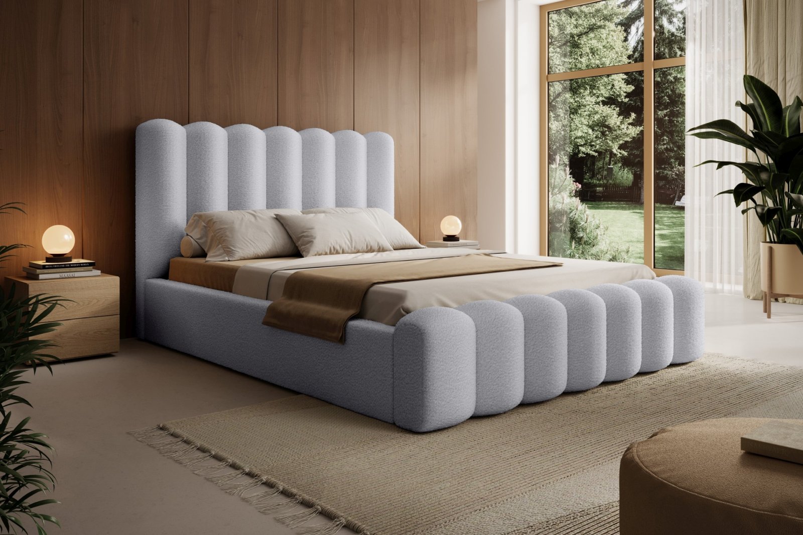 Polsterbett Laro Boucle 140x200 mit Holzrahmen Euphoria 17 Dove