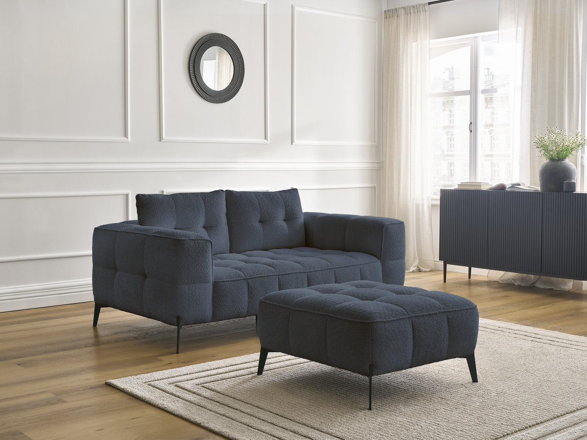 Bobochic Anis Sofa 2-Sitzer mit Pouf Bouclé-Stoff Dunkelblau