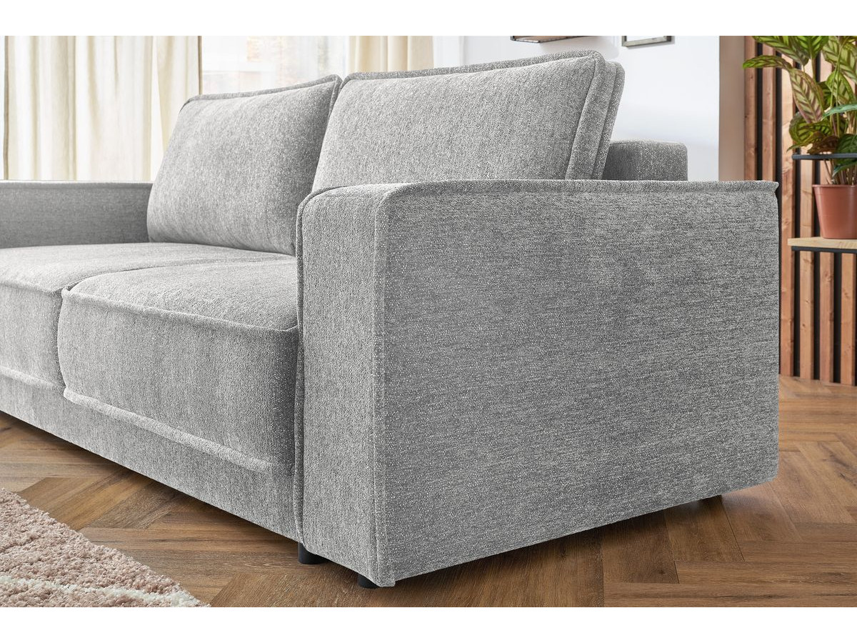 Bobochic Emile Schlafsofa 3-Sitzer mit Bettkasten Melange-Stoff Hellgrau