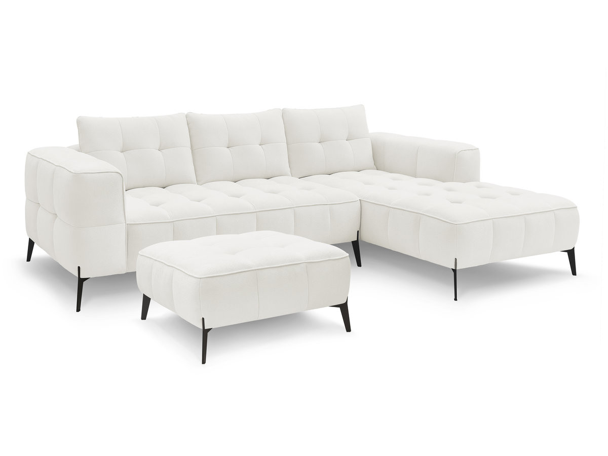Bobochic Anis Ecksofa mit Pouf Strukturstoff Weiß Ecke rechts