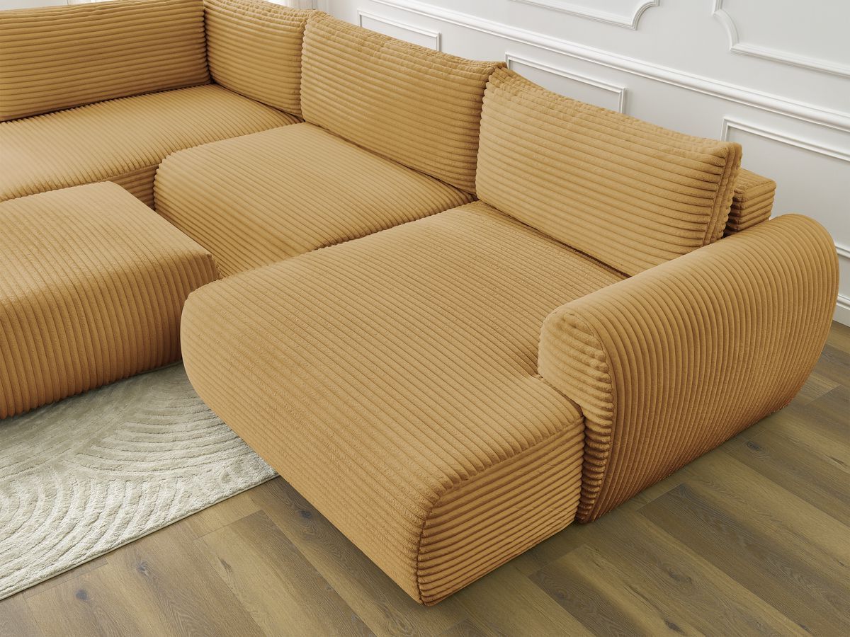 Bobochic Lucien Wohnlandschaft mit Pouf Breitcord weich Gelb Ecke rechts