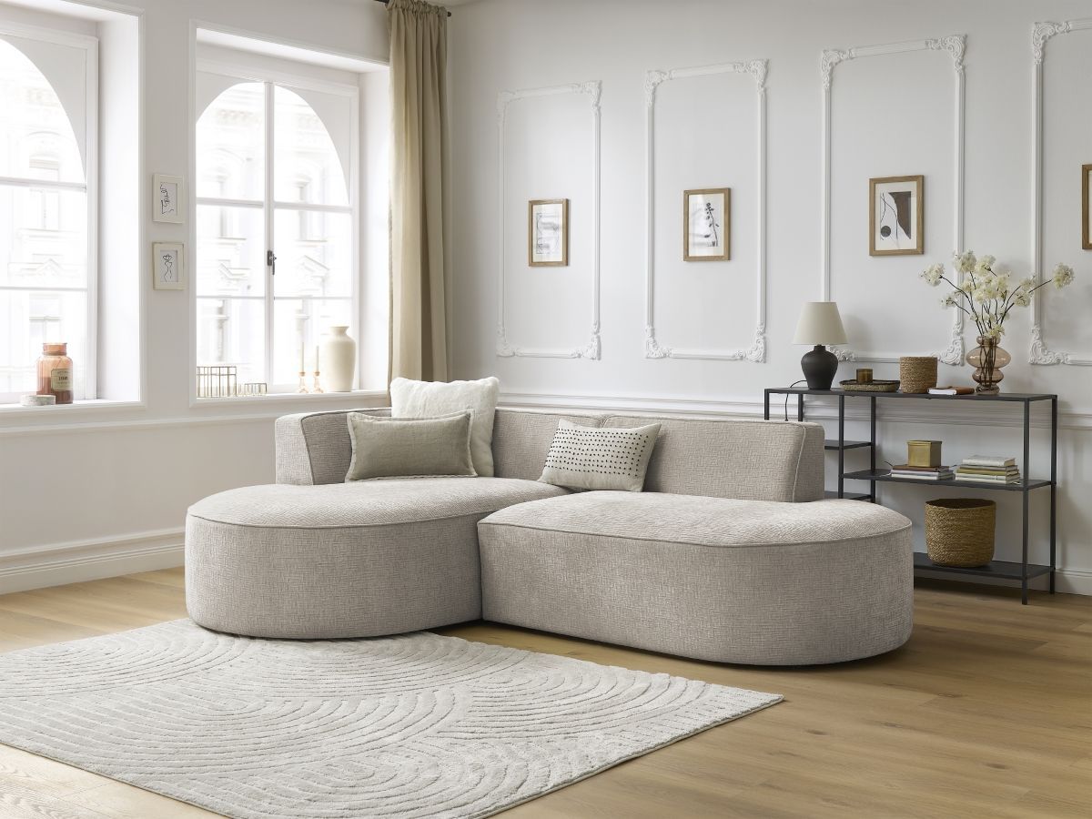 Bobochic Rousseau Ecksofa Strukturstoff Beige Ecke links