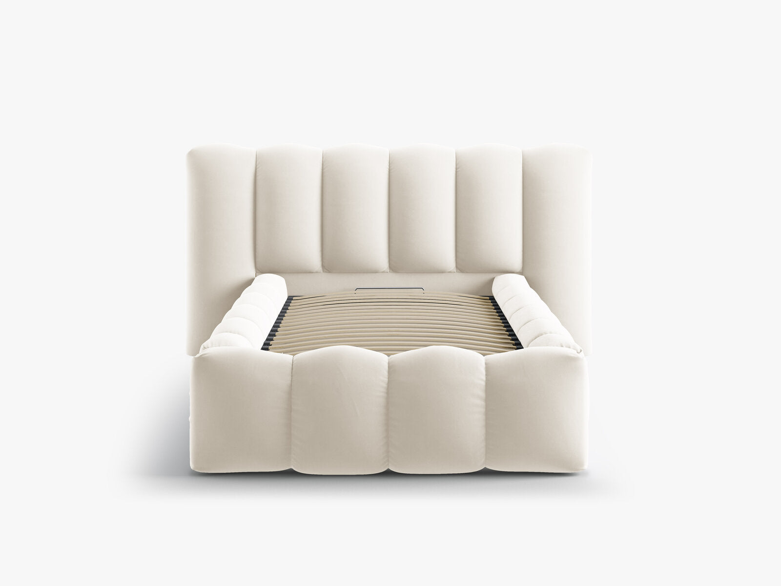 Micadoni Stauraumbett mit Kopfteil Lupine Samt Paris Beige
