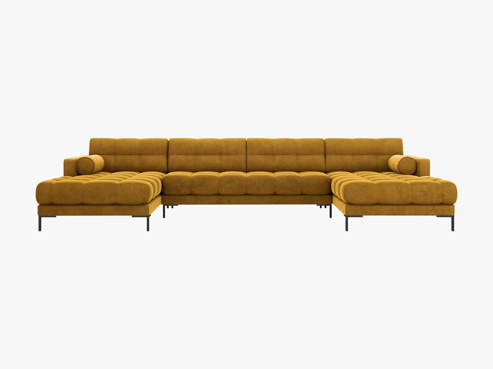 Micadoni Panorama-Sofa Mamaia 6-Sitzer Samt Bluvel Gelb schwarze Beine