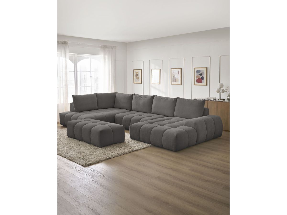 Bobochic Everest Wohnlandschaft mit Pouf, 6 Kissen Strukturstoff Dunkelgrau Ecke rechts