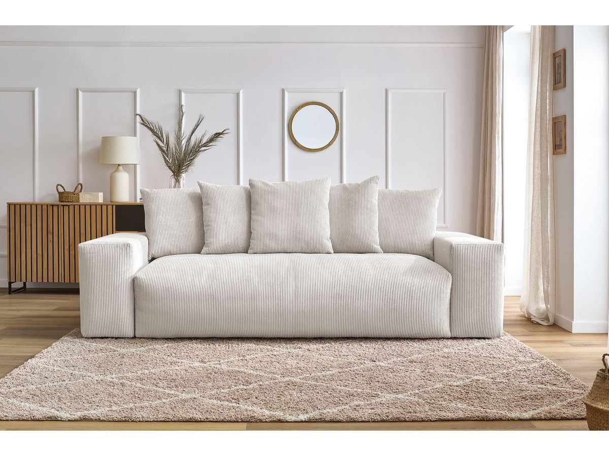 Bobochic Voltaire Schlafsofa 3-Sitzer mit Bettkasten Cordsamt Beige