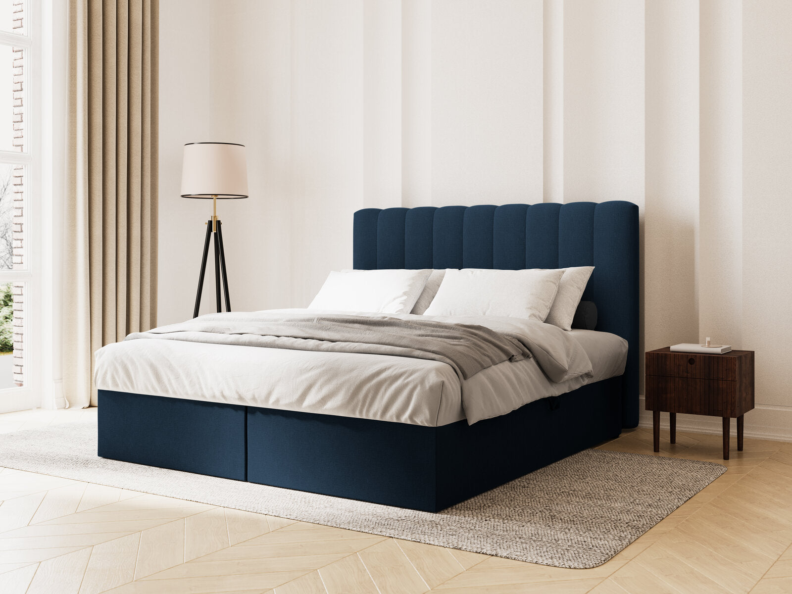 Micadoni Boxspringbett Kelp Strukturierter Stoff Königsblau 180x200