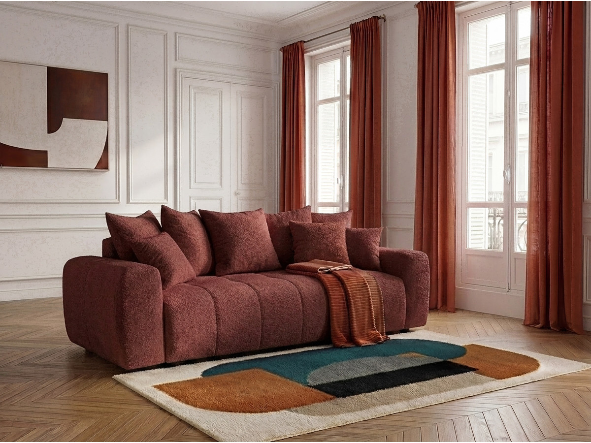 Bobochic Roxelane Schlafsofa 3-Sitzer mit Bettkasten Bouclé-Stoff Rot