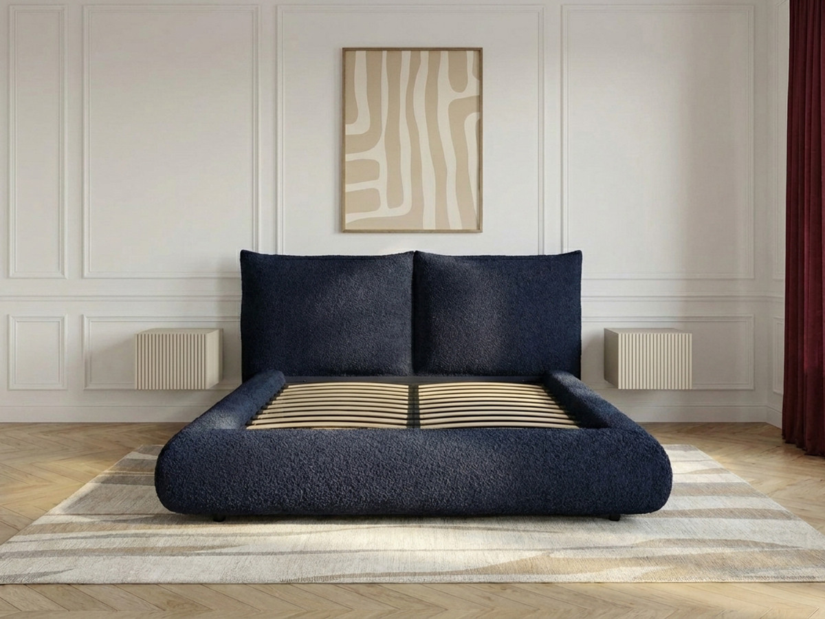 Bobochic Jaden Polsterbett Bouclé-Stoff Blau, Liegefläche 140 × 190 cm