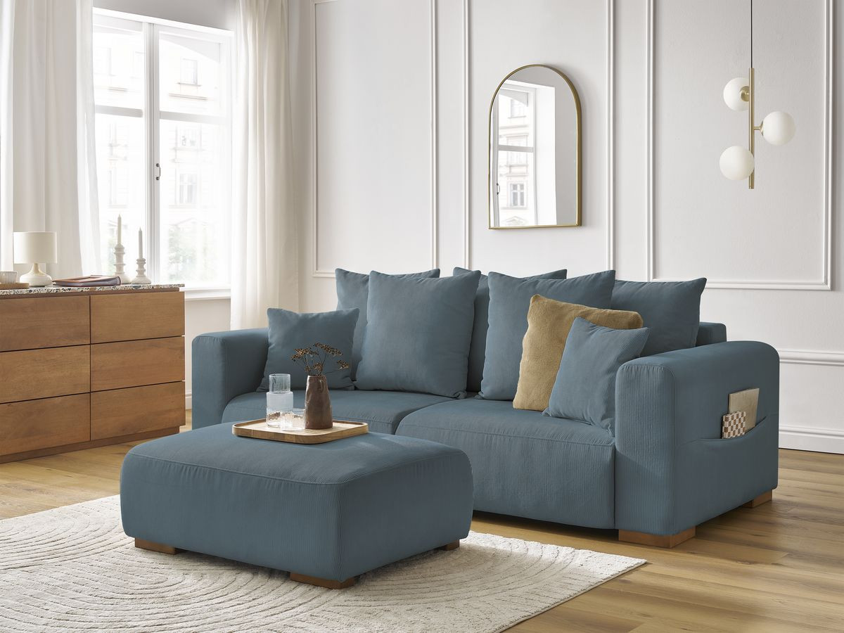 Bobochic Sidonie Sofa 4-Sitzer mit Pouf Cordsamt Dunkelblau