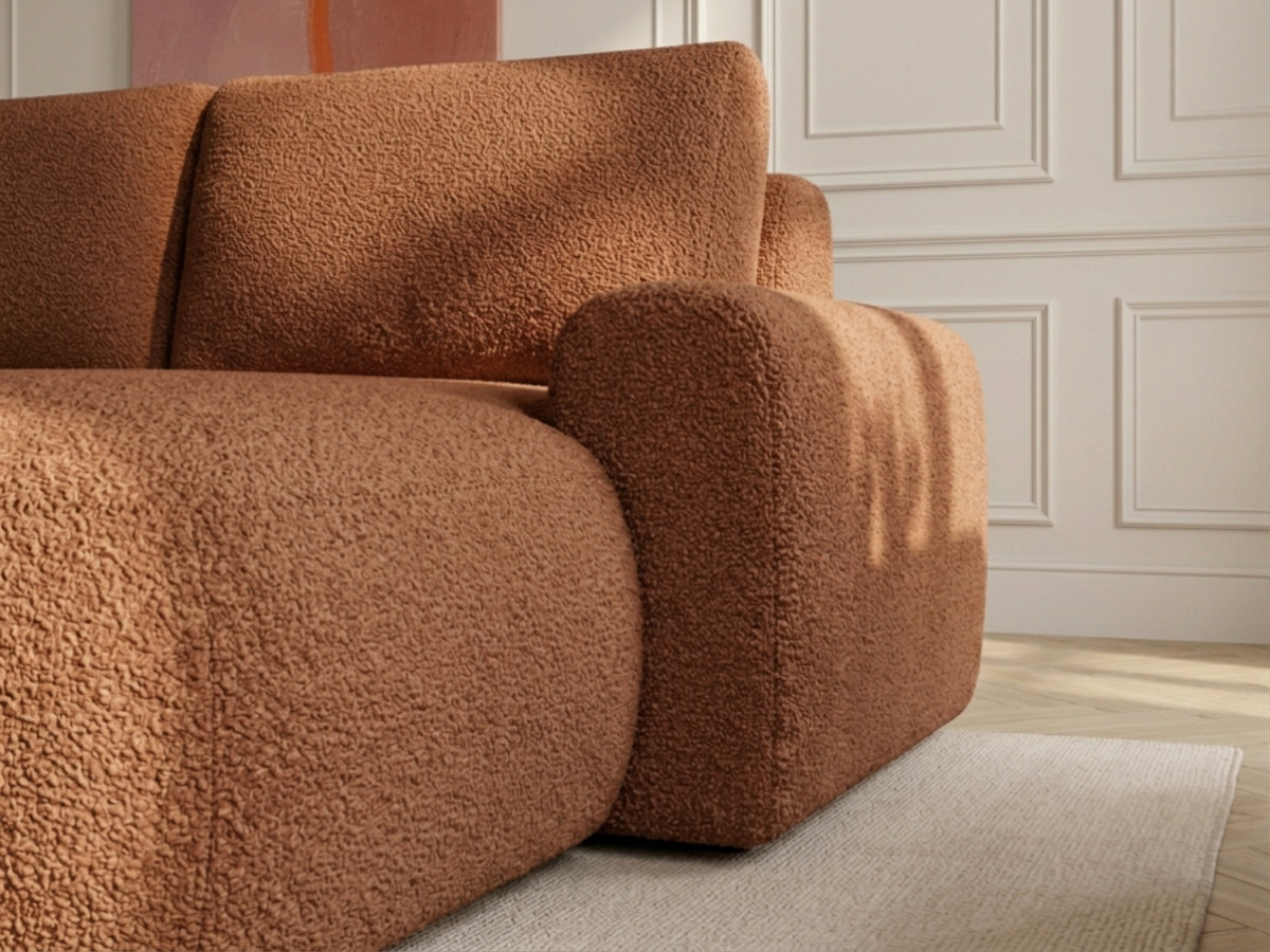 Bobochic Tango Ecksofa mit Schlaffunktion und Bettkasten Bouclé-Stoff Orange Ecke rechts