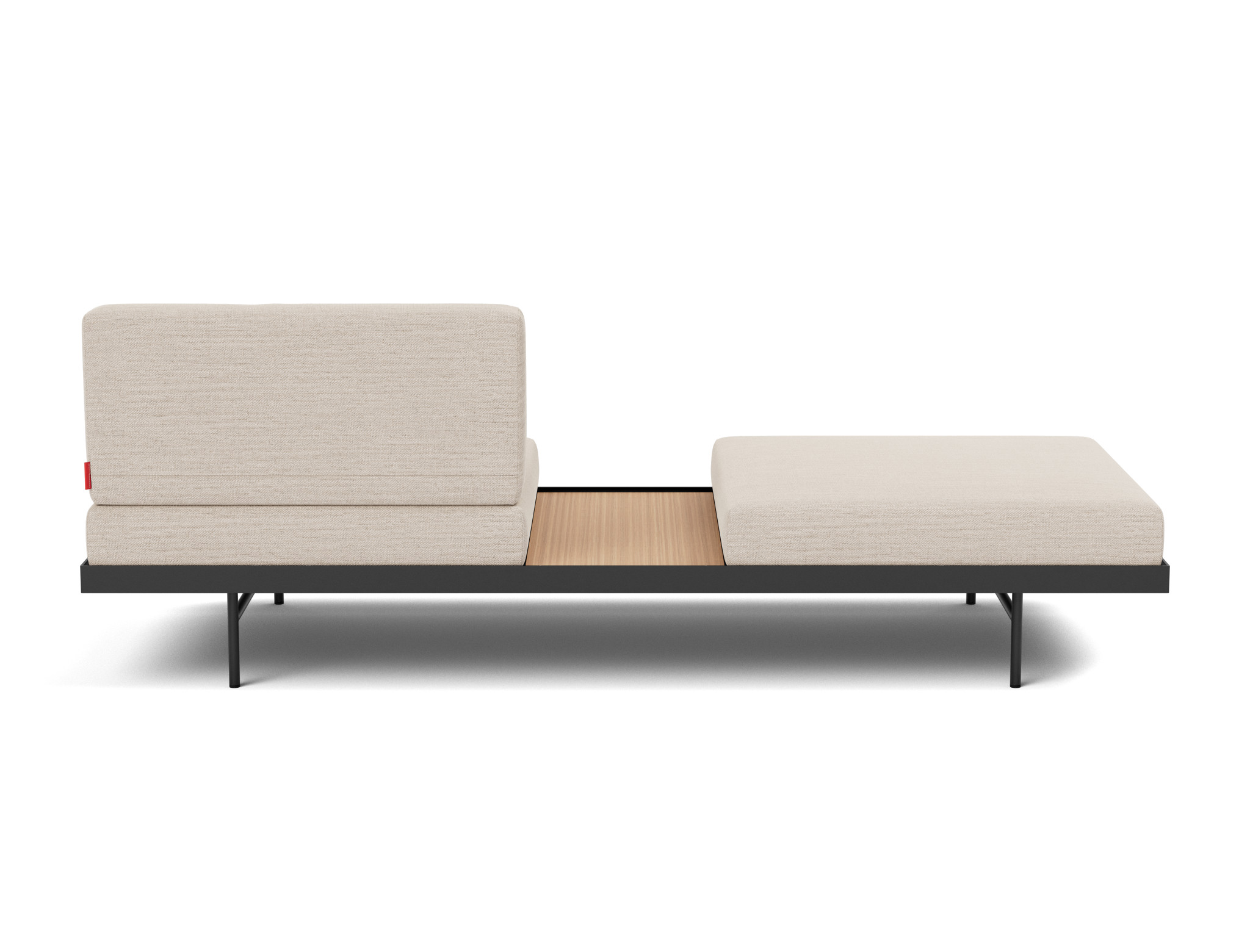 Tagesbett Puri Webstoff Blida 612-Sand-Grey Beine mit Eichentisch