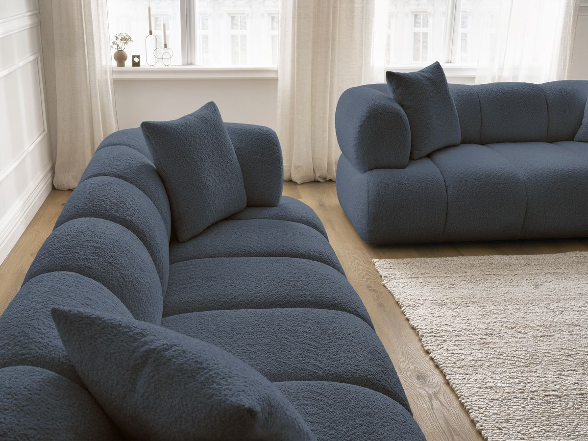 Bobochic Pamira Sofa 5-Sitzer Bouclé-Stoff Dunkelblau