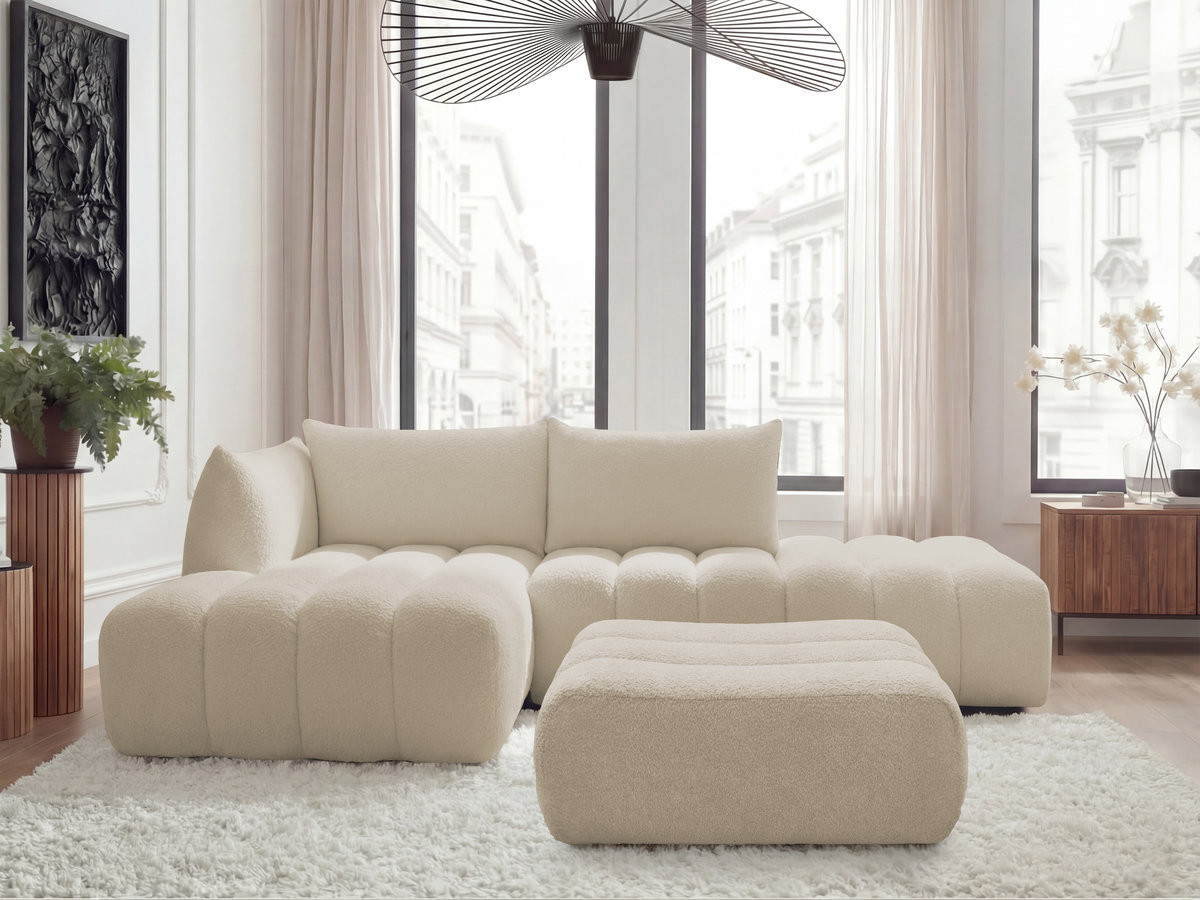 Bobochic Azra Ecksofa mit Pouf 319 × 178 cm Bouclé-Stoff Beige Ecke links