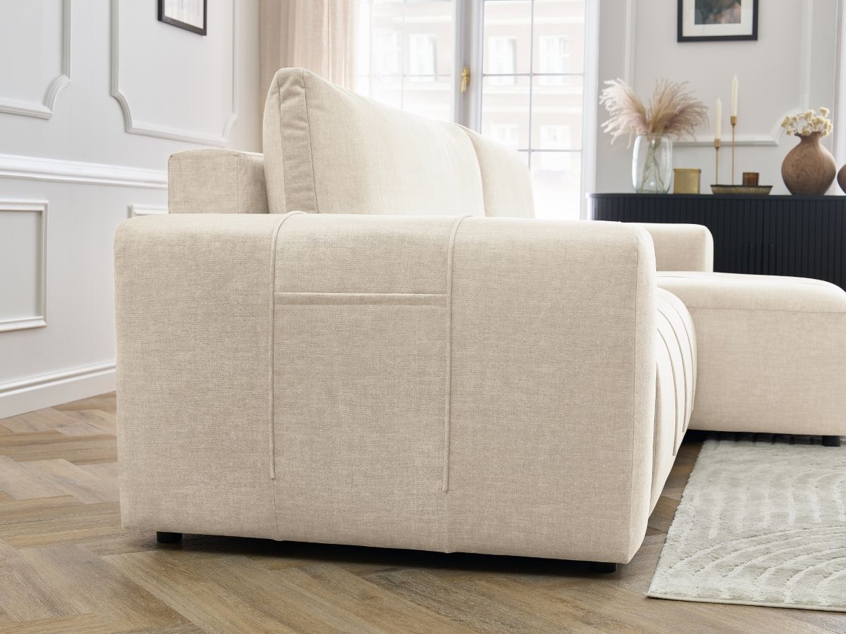 Bobochic Arsene Ecksofa mit Schlaffunktion und Bettkasten 288 × 148 cm Samt Beige
