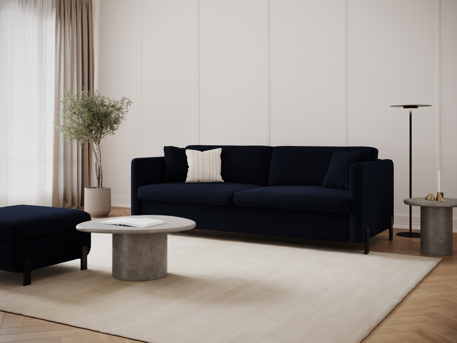 Micadoni Schlafsofa Gloria 3-Sitzer Samt Salvador Königsblau