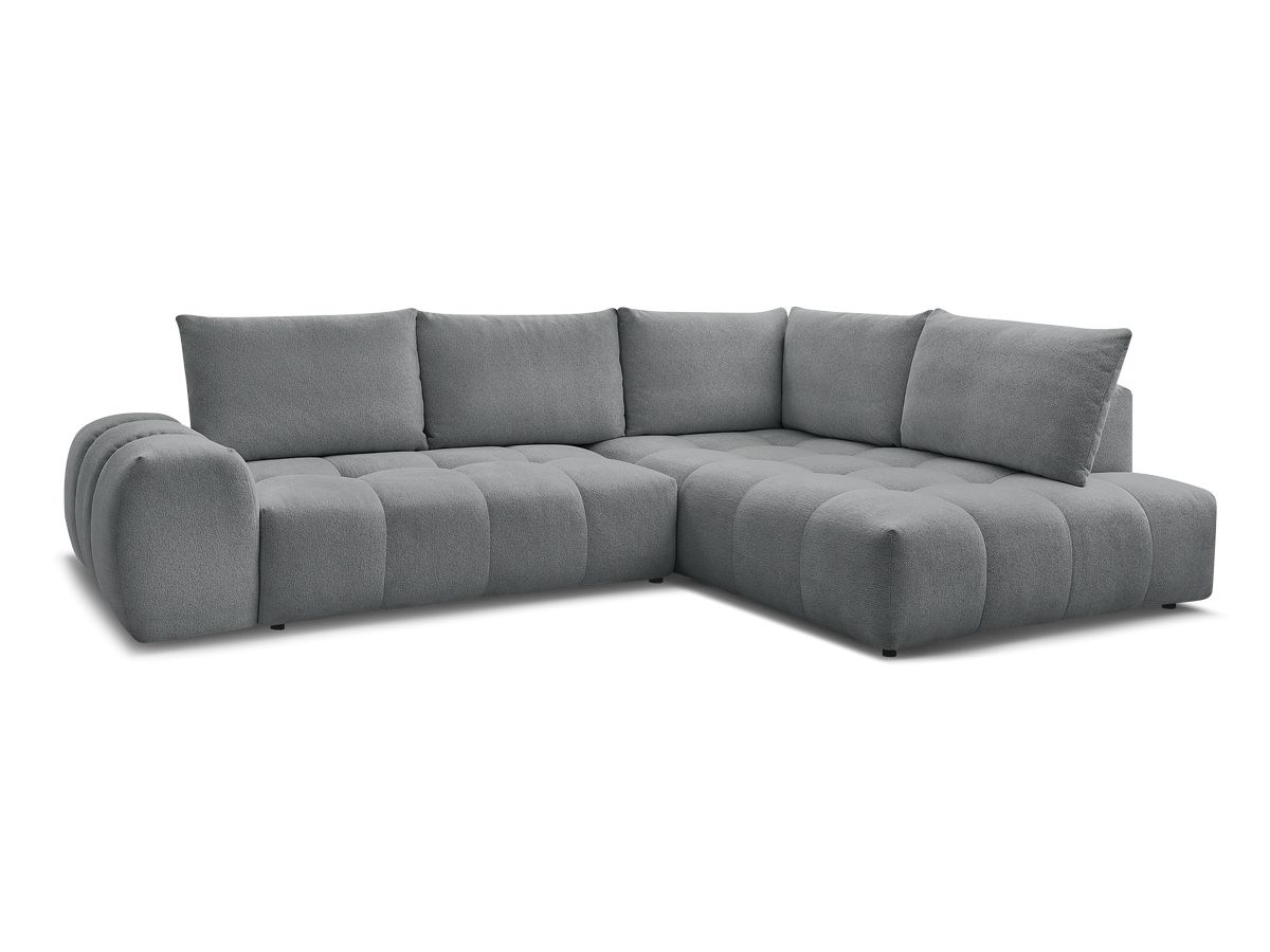 Bobochic Everest Ecksofa mit Schlaffunktion und Bettkasten 320 × 212 cm, 5 Kissen Melange-Stoff Dunkelgrau Ecke rechts