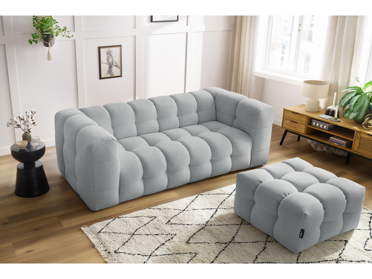 Bobochic Cloud Sofa 4-Sitzer mit Pouf Stoff Hellgrau