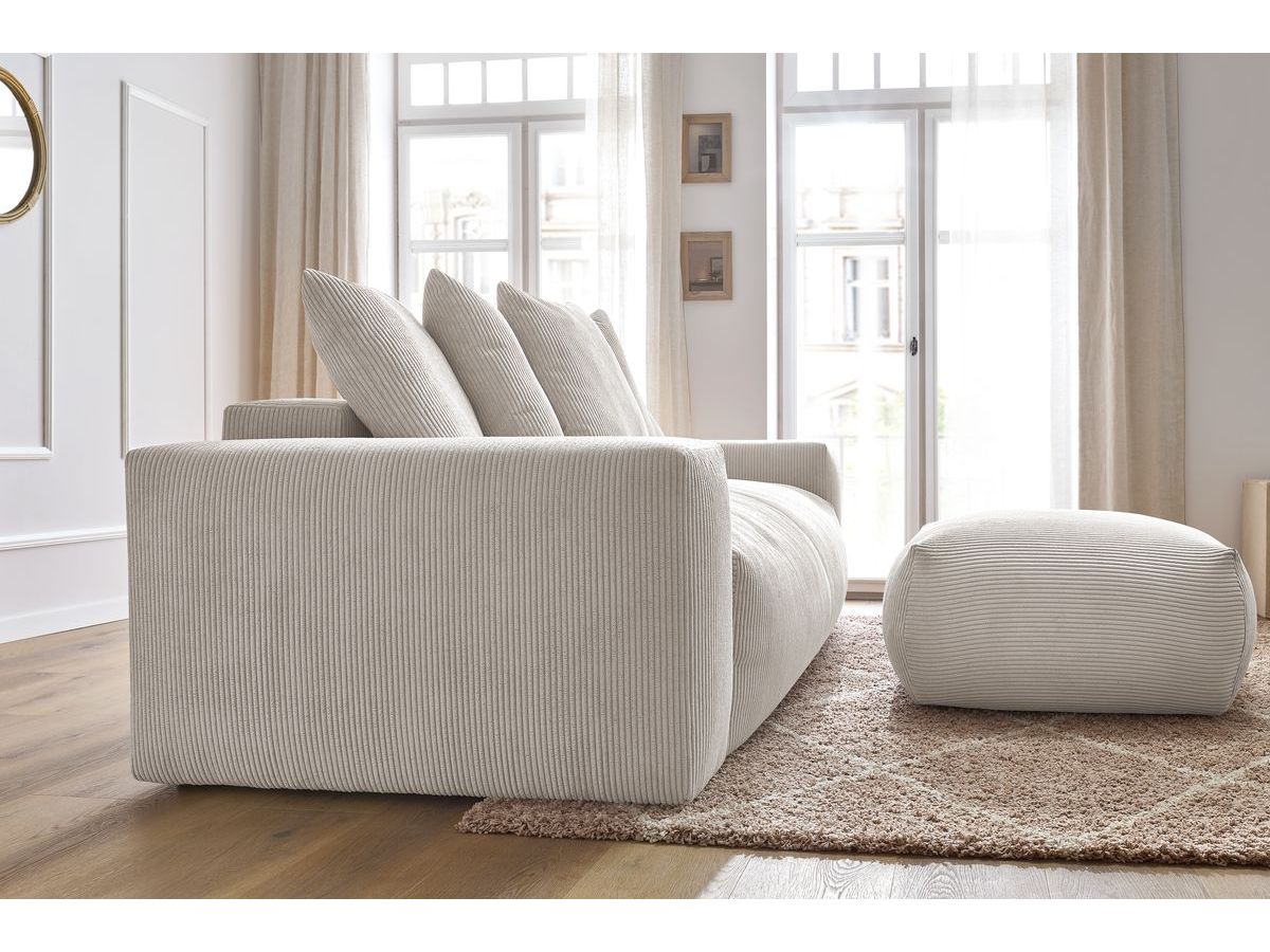 Bobochic Voltaire Schlafsofa 4-Sitzer mit Bettkasten und Pouf Cordsamt Beige