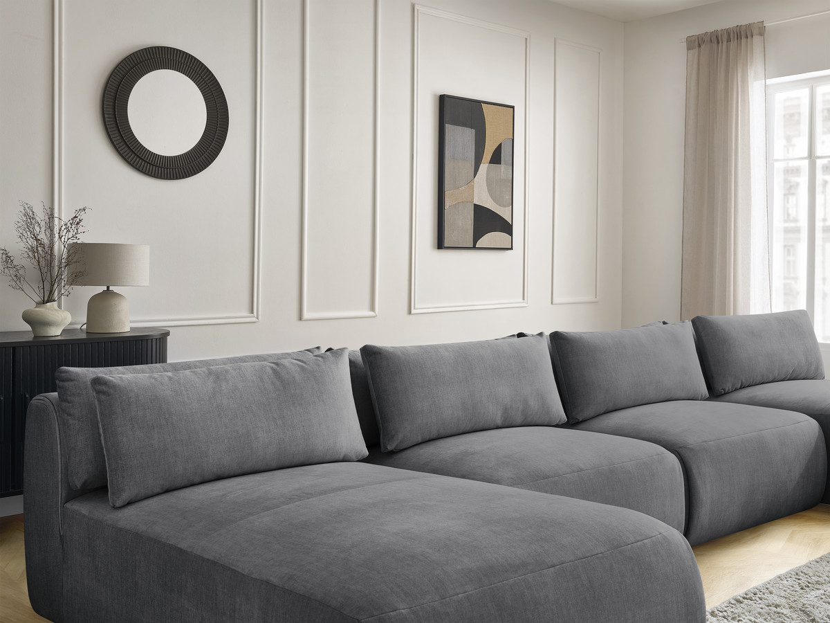 Bobochic Jana Wohnlandschaft mit kleinem Pouf Samt Dunkelgrau