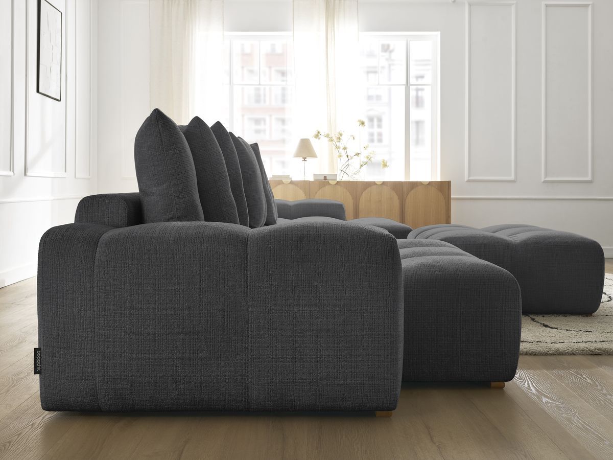 Bobochic Anakin Wohnlandschaft mit Pouf, 10 Kissen Strukturstoff Schwarz