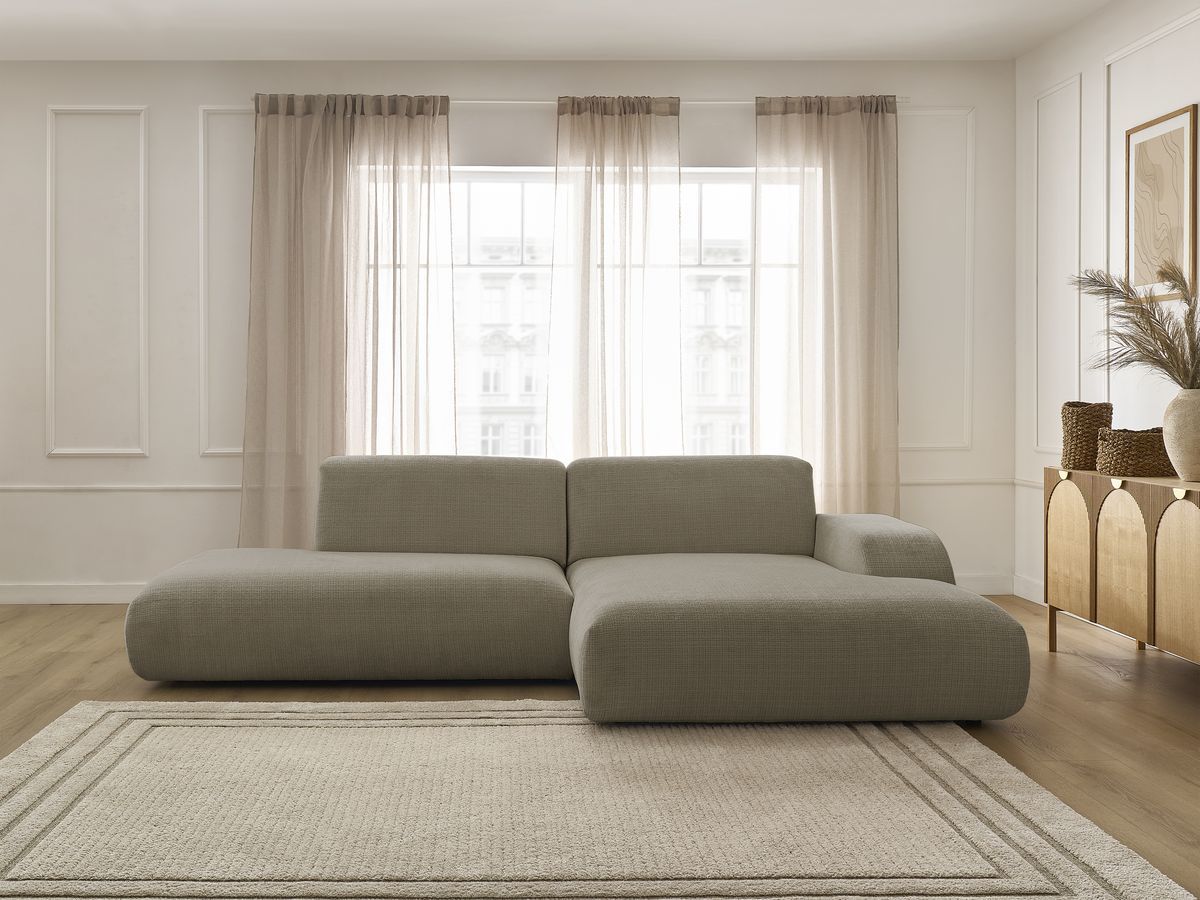 Bobochic Sirius Ecksofa 300 × 170 cm Strukturstoff Taupe Ecke rechts