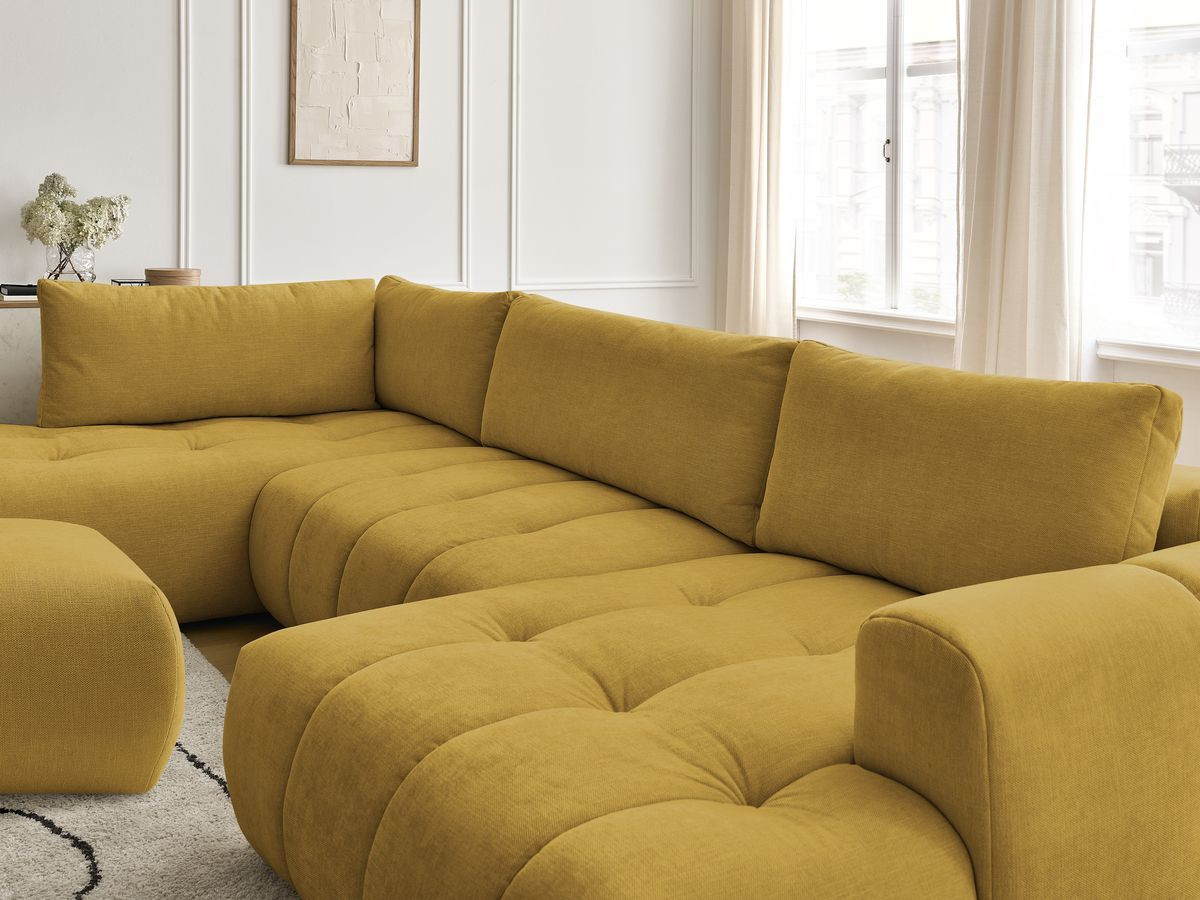 Bobochic Fuji Wohnlandschaft mit Pouf Stoff Gelb Ecke rechts
