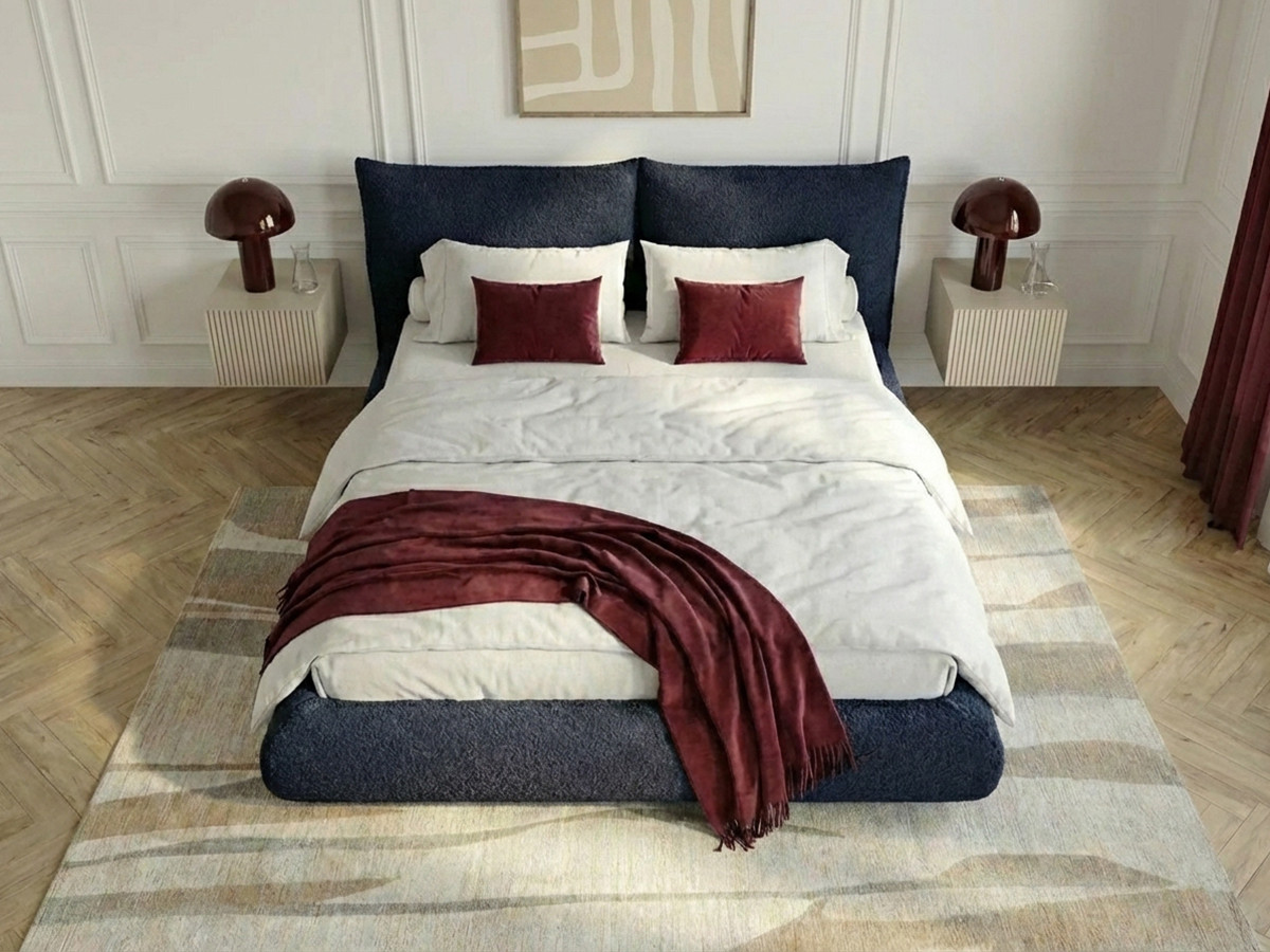 Bobochic Jaden Polsterbett Bouclé-Stoff Blau, Liegefläche 140 × 190 cm
