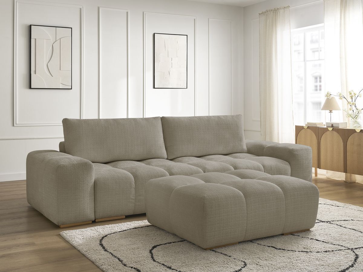 Bobochic Anakin Schlafsofa 3-Sitzer mit Bettkasten und Pouf, 2 Kissen Strukturstoff Taupe