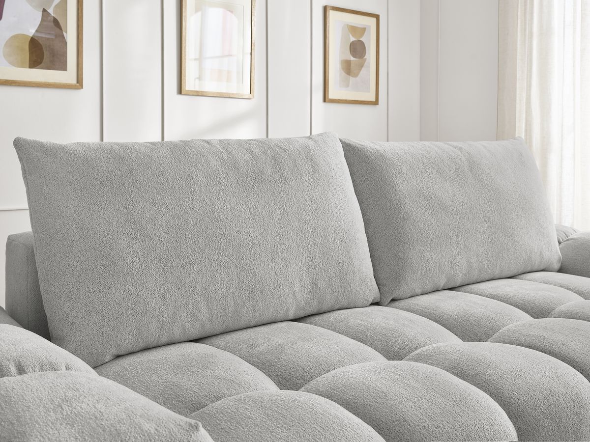 Bobochic Everest Schlafsofa 3-Sitzer mit Bettkasten und Pouf, 2 Kissen Melange-Stoff Hellgrau