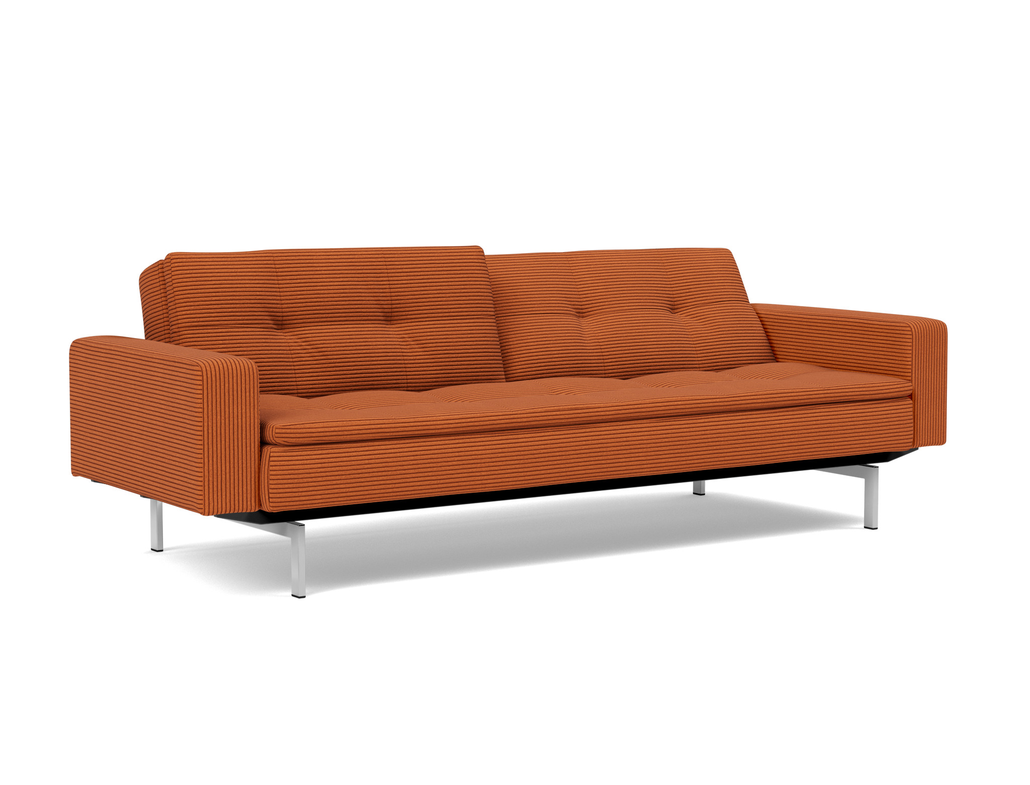 Schlafsofa Dublexo mit Armlehnen Kord Corduroy 595-Burnt-Orange Beine Chrom