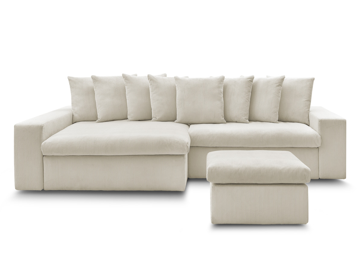 Bobochic Enore Ecksofa mit Pouf Cordsamt Beige Ecke links