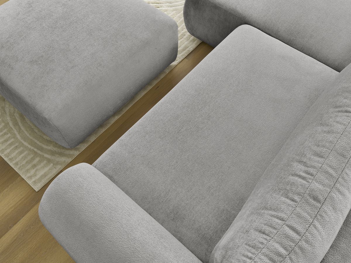 Bobochic Lucien Ecksofa mit Schlaffunktion und Bettkasten und Pouf 314 × 167 cm Stoff Hellgrau Ecke links
