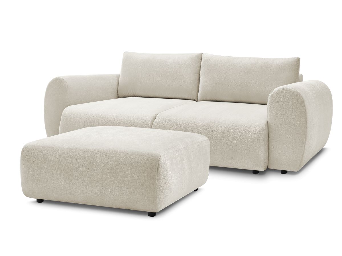 Bobochic Lucien Schlafsofa 4-Sitzer mit Bettkasten und Pouf Stoff Beige