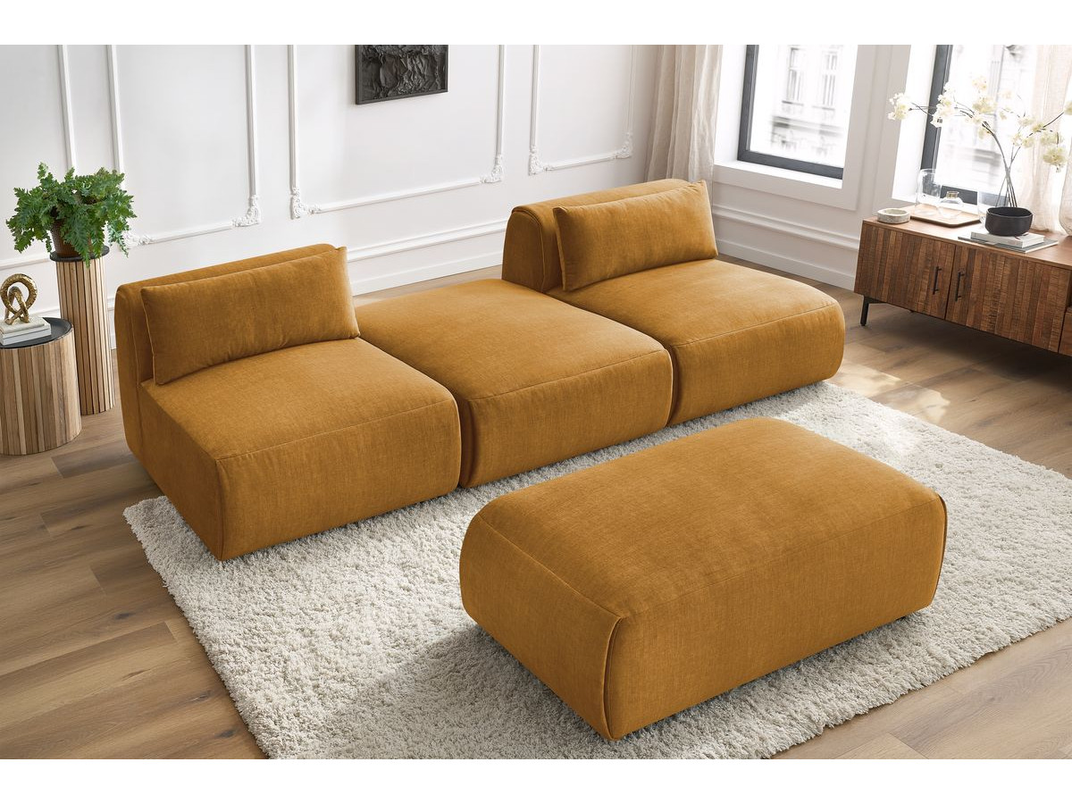 Bobochic Jeanne Sofa 4-Sitzer mit Pouf Samt Gelb