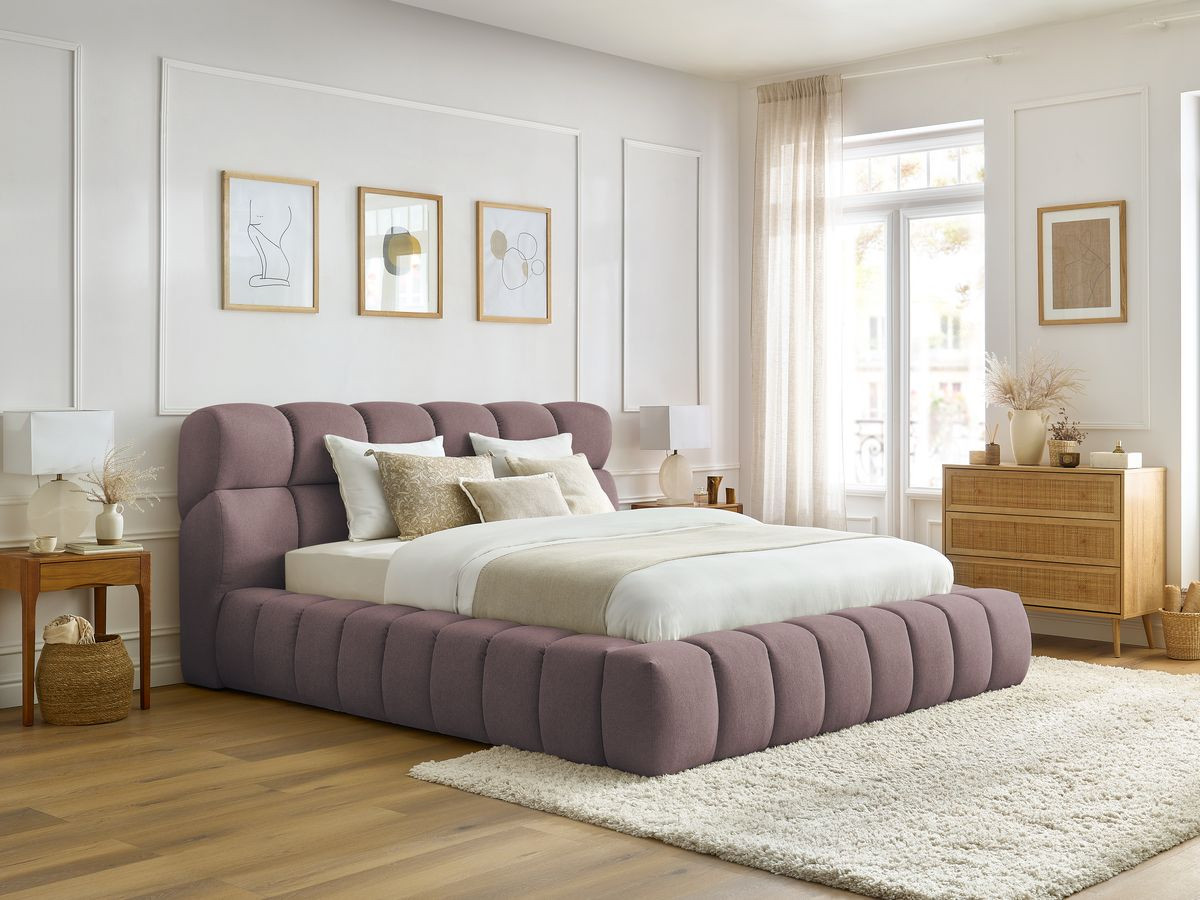 Bobochic Mont-blanc Polsterbett mit Bettkasten Stoff Rosa, Liegefläche 140 × 190 cm