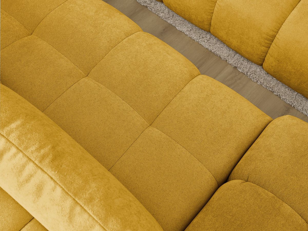 Bobochic Everest Ecksofa mit Schlaffunktion und Bettkasten und Pouf 318 × 180 cm, 3 Kissen Strukturstoff Gelb Ecke rechts