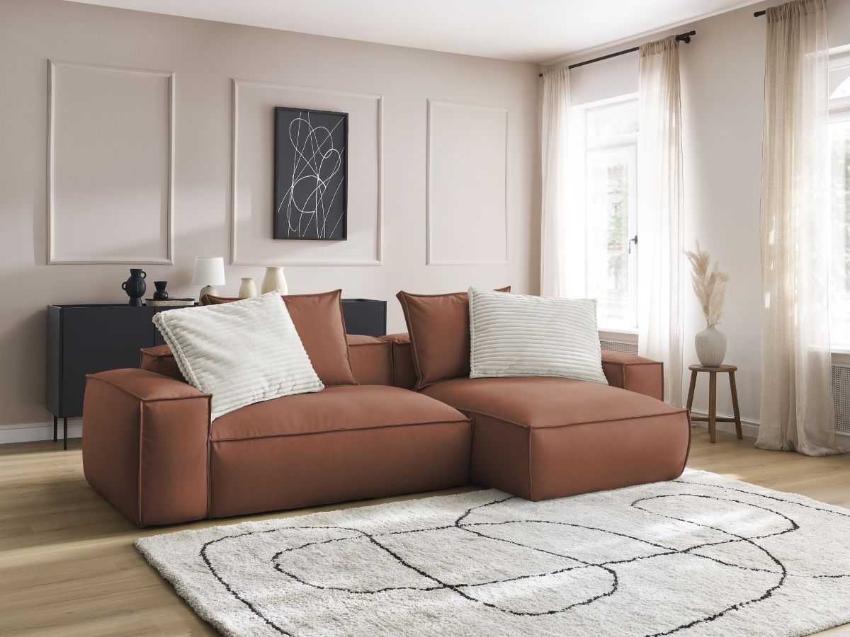 Bobochic Boheme Ecksofa, 3 Kissen Kunstleder Dunkelbraun