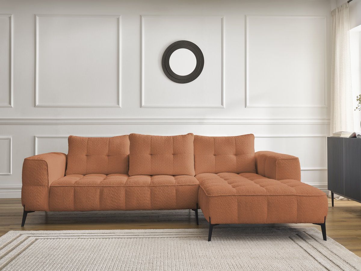 Bobochic Anis Ecksofa Bouclé-Stoff Orange Ecke rechts