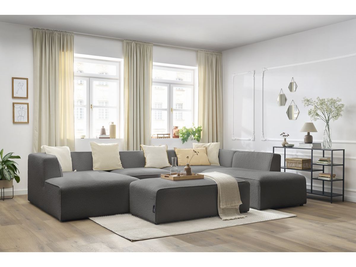 Bobochic Megeve Wohnlandschaft mit Pouf Bouclé-Stoff Dunkelgrau Ecke links