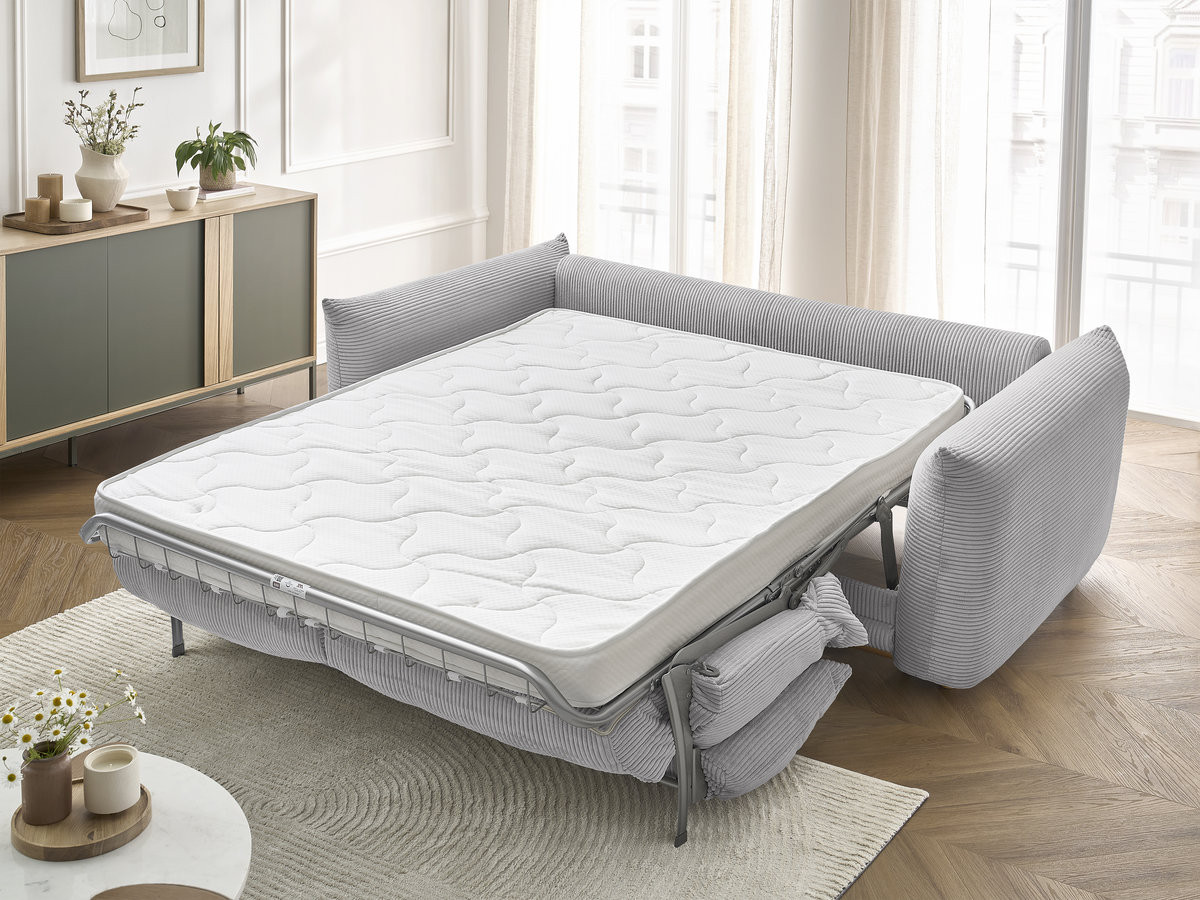 Bobochic Ernest Schlafsofa 3-Sitzer, Liegefläche 140 / 160 × 190 cm Cordsamt Hellgrau, Liegefläche 160 × 190 cm