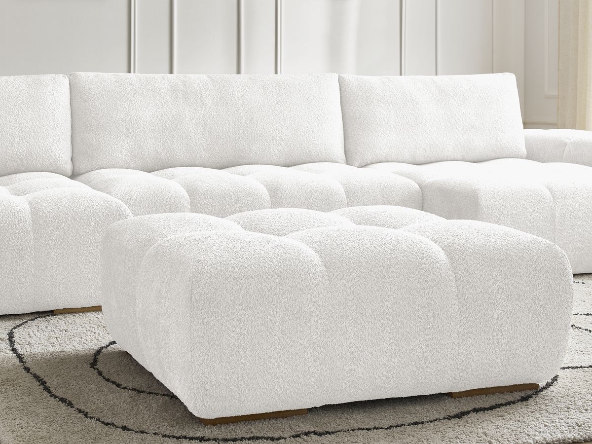 Bobochic Anakin Wohnlandschaft mit Pouf, 3 Kissen Bouclé-Stoff Weiß