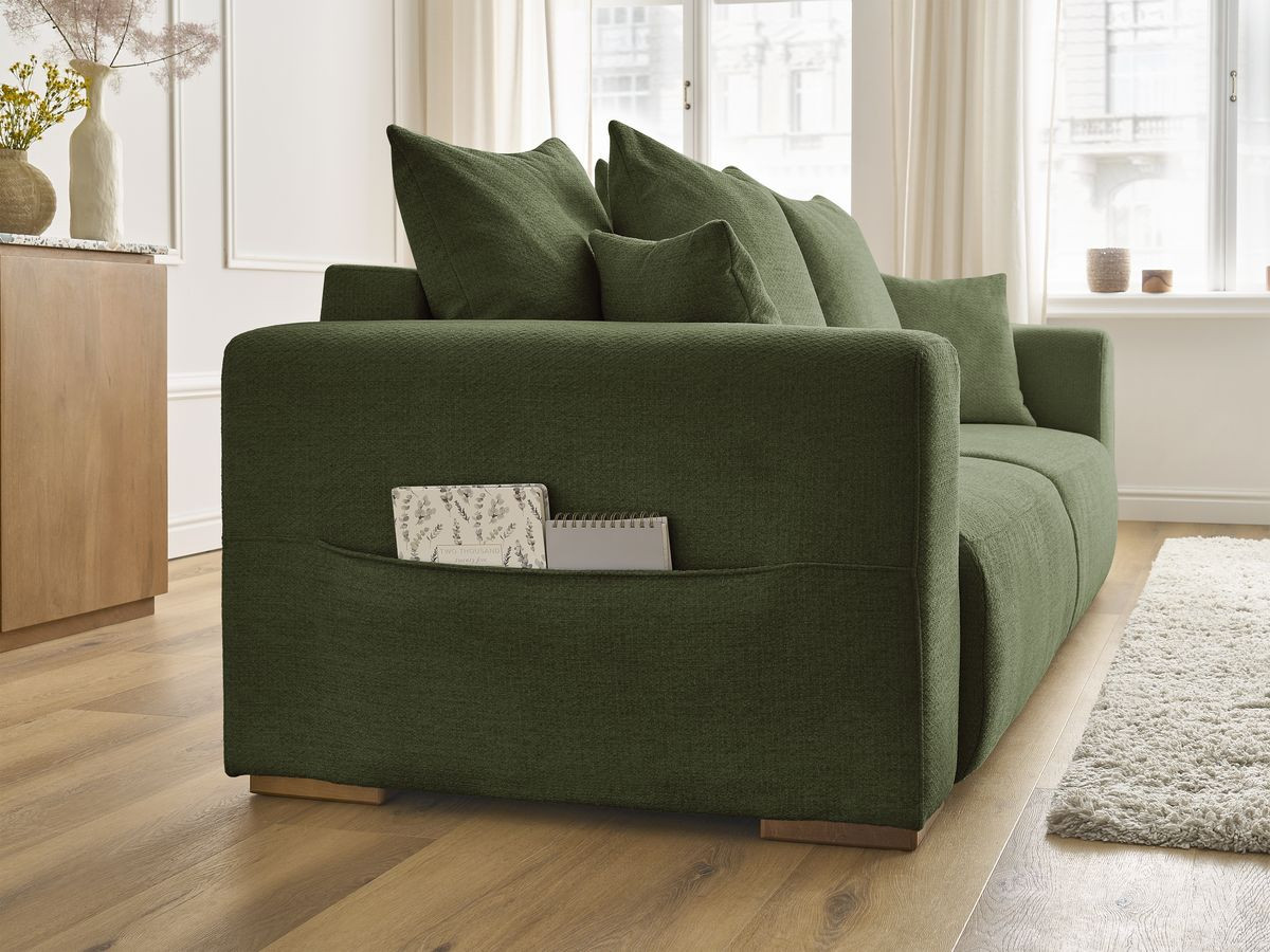 Bobochic Sidonie Schlafsofa 3-Sitzer mit Bettkasten Melange-Stoff Grün