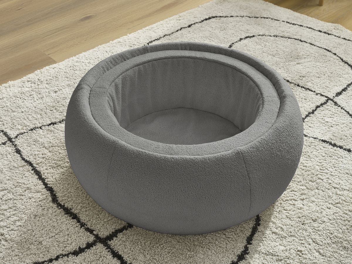 Bobochic Hayden Pouf mit Tablett, rund Bouclé-Stoff Dunkelgrau, 87 cm