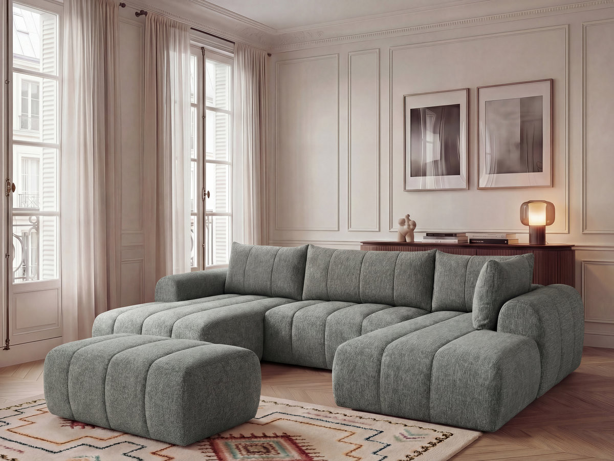 Bobochic Nesty Wohnlandschaft mit Pouf Melange-Stoff Dunkelgrau Ecke links