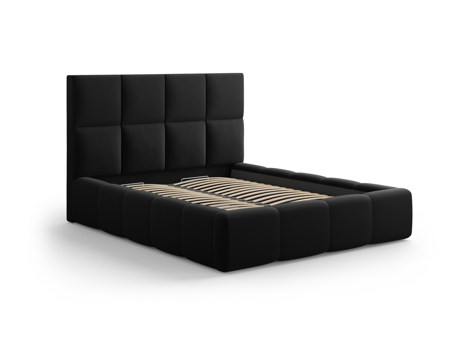 Cosmopolitan Design Stauraumbett mit Kopfteil Livigno 180x200 Samt Bluvel Schwarz